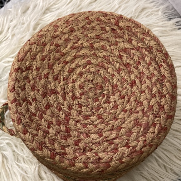 Jute Braided Cranberry Utility Basket Braided Handles - Picture 5 of 9